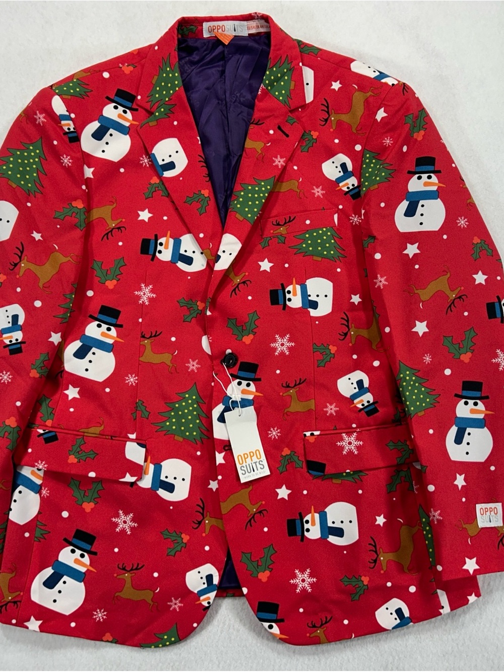 NWT OppoSuits Men’s 44 Red Christmas Snowman Reindeer Holiday Blazer